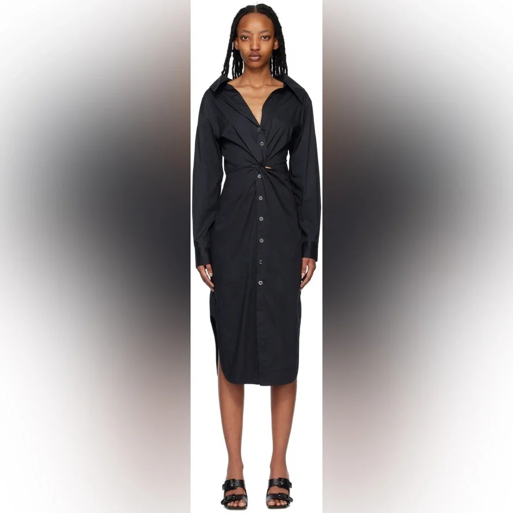 Staud Black Clea Midi Black Shirt Twist Dress Size 2 - Picture 2 of 9